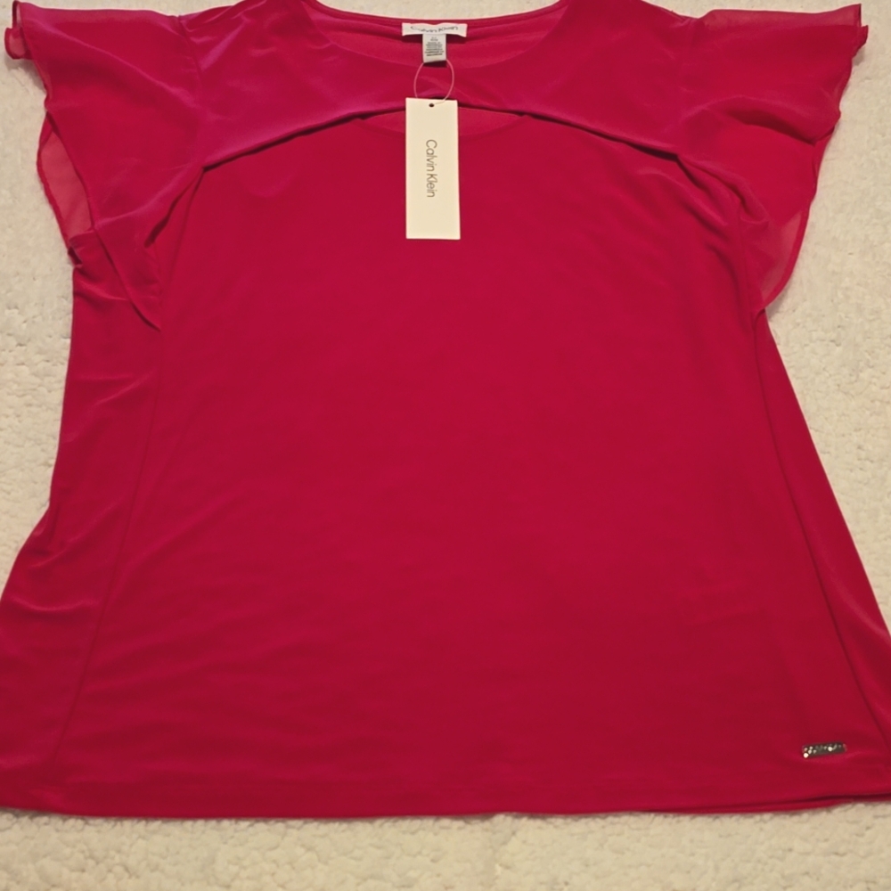 Calvin Klein Pink Ruffle Sleeve Top - Picture 5 of 12